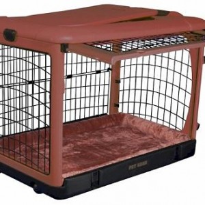 Deluxe Steel Dog Crate with Bolster Pad  – Large/Brick