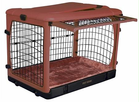 Deluxe Steel Dog Crate with Bolster Pad  – Large/Brick