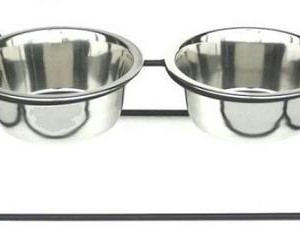 Pyramid Elevated Double Dog Feeder – Large/Silver