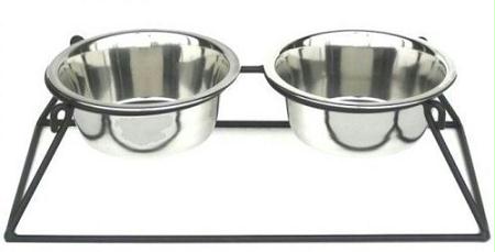 Pyramid Elevated Double Dog Feeder – Large/Silver