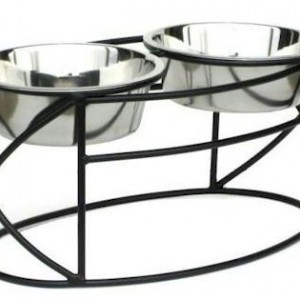 Oval Cross Double Raised Feeder – Large/Black