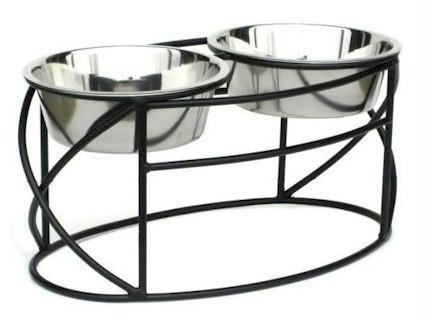Oval Cross Double Raised Feeder – Large/Silver