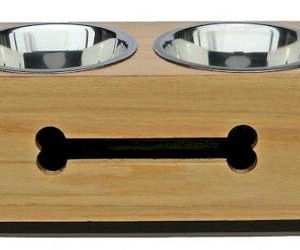 Wooden Bone Elevated Dog Bowls – Large